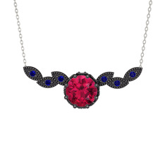 Lilja Kolye - Rodolit garnet ve lab safir 925 ayar siyah rodyum kaplama gümüş kolye (40 cm beyaz altın rolo zincir) #l8itj2