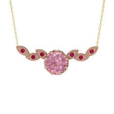 Pembe kuvars ve rodolit garnet 8 ayar rose altın kolye (40 cm altın rolo zincir)