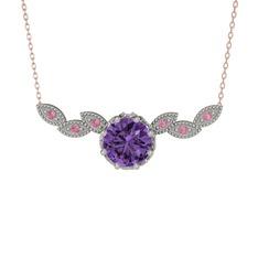 Lilja Kolye - Ametist ve pembe kuvars 18 ayar beyaz altın kolye (40 cm rose altın rolo zincir) #lb10hg