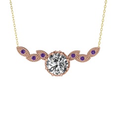 Lilja Kolye - Beyaz zirkon ve ametist 8 ayar rose altın kolye (40 cm altın rolo zincir) #lp54mb