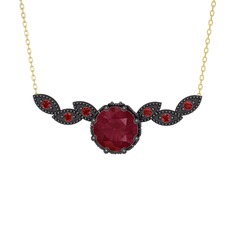 Kök yakut ve garnet 925 ayar siyah rodyum kaplama gümüş kolye (40 cm altın rolo zincir)