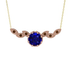 Lab safir ve dumanlı kuvars 8 ayar rose altın kolye (40 cm altın rolo zincir)