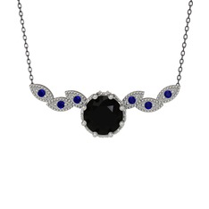 Lilja Kolye - Siyah zirkon ve lab safir 925 ayar gümüş kolye (40 cm gümüş rolo zincir) #mhto9a