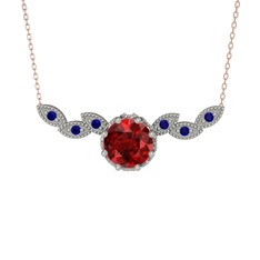 Garnet ve lab safir 8 ayar beyaz altın kolye (40 cm rose altın rolo zincir)