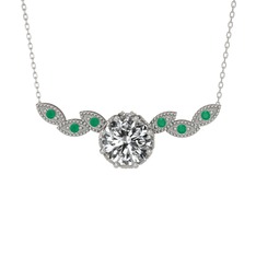 Lilja Kolye - Beyaz zirkon ve kök zümrüt 8 ayar beyaz altın kolye (40 cm beyaz altın rolo zincir) #mirolo