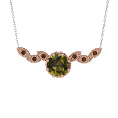 Lilja Kolye - Peridot ve dumanlı kuvars 14 ayar rose altın kolye (40 cm beyaz altın rolo zincir) #n5ckr4