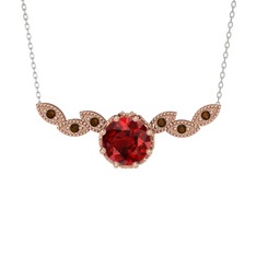 Garnet ve dumanlı kuvars 14 ayar rose altın kolye (40 cm beyaz altın rolo zincir)