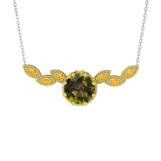 Peridot ve sitrin 18 ayar altın kolye (40 cm beyaz altın rolo zincir)