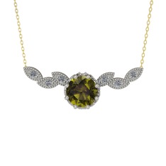 Lilja Kolye - Peridot ve pırlanta 18 ayar beyaz altın kolye (0.12 karat, 40 cm altın rolo zincir) #nmlhxp