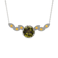 Peridot ve sitrin 925 ayar gümüş kolye (40 cm beyaz altın rolo zincir)