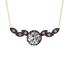 Lilja Kolye - Swarovski ve pembe kuvars 925 ayar siyah rodyum kaplama gümüş kolye (40 cm altın rolo zincir) #oa7y8v