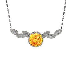 Lilja Kolye - Sitrin ve swarovski 8 ayar beyaz altın kolye (40 cm gümüş rolo zincir) #ogydgz
