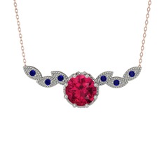 Rodolit garnet ve lab safir 925 ayar gümüş kolye (40 cm gümüş rolo zincir)
