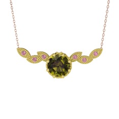 Lilja Kolye - Peridot ve pembe kuvars 925 ayar altın kaplama gümüş kolye (40 cm rose altın rolo zincir) #p57vqg