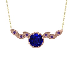 Lilja Kolye - Lab safir ve ametist 14 ayar rose altın kolye (40 cm altın rolo zincir) #plfbel
