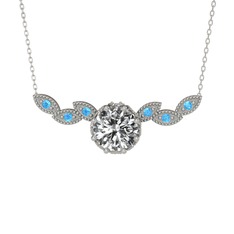 Swarovski ve akuamarin 8 ayar beyaz altın kolye (40 cm beyaz altın rolo zincir)