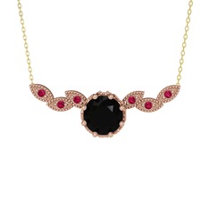 Lilja Kolye - Siyah zirkon ve rodolit garnet 8 ayar rose altın kolye (40 cm altın rolo zincir) #pws9hn