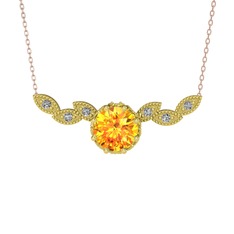 Lilja Kolye - Sitrin ve beyaz zirkon 18 ayar altın kolye (40 cm gümüş rolo zincir) #pxwgg0