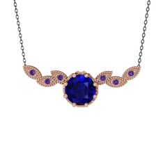 Lab safir ve ametist 14 ayar rose altın kolye (40 cm gümüş rolo zincir)