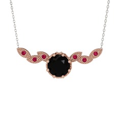 Siyah zirkon ve rodolit garnet 925 ayar rose altın kaplama gümüş kolye (40 cm gümüş rolo zincir)