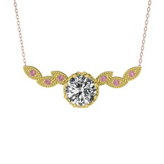 Swarovski ve pembe kuvars 18 ayar altın kolye (40 cm rose altın rolo zincir)