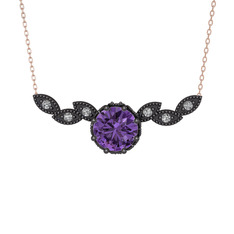 Lilja Kolye - Ametist ve swarovski 925 ayar siyah rodyum kaplama gümüş kolye (40 cm rose altın rolo zincir) #qruugg
