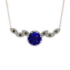 Lab safir ve peridot 925 ayar gümüş kolye (40 cm gümüş rolo zincir)