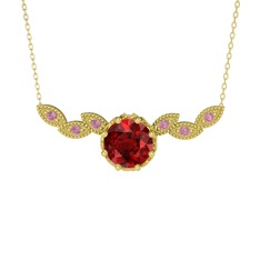Lilja Kolye - Garnet ve pembe kuvars 8 ayar altın kolye (40 cm gümüş rolo zincir) #rmyru2