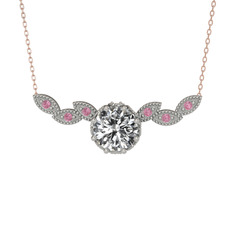 Lilja Kolye - Swarovski ve pembe kuvars 8 ayar beyaz altın kolye (40 cm rose altın rolo zincir) #rwlwoh