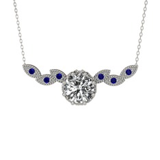 Lilja Kolye - Swarovski ve lab safir 18 ayar beyaz altın kolye (40 cm beyaz altın rolo zincir) #sbj80