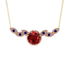 Garnet ve lab safir 925 ayar rose altın kaplama gümüş kolye (40 cm gümüş rolo zincir)