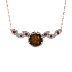 Dumanlı kuvars ve garnet 18 ayar beyaz altın kolye (40 cm gümüş rolo zincir)