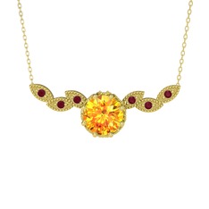 Lilja Kolye - Sitrin ve kök yakut 8 ayar altın kolye (40 cm gümüş rolo zincir) #t3d1d2