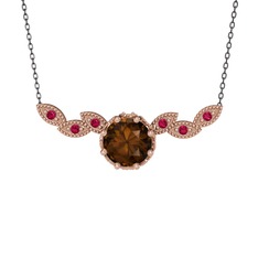 Lilja Kolye - Dumanlı kuvars ve rodolit garnet 18 ayar rose altın kolye (40 cm gümüş rolo zincir) #taic4a