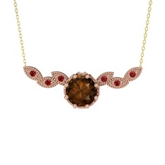 Lilja Kolye - Dumanlı kuvars ve garnet 925 ayar rose altın kaplama gümüş kolye (40 cm altın rolo zincir) #tattd1