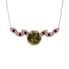 Lilja Kolye - Peridot ve lab safir 8 ayar rose altın kolye (40 cm beyaz altın rolo zincir) #td04i9