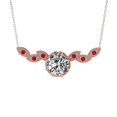 Lilja Kolye - Beyaz zirkon ve rodolit garnet 8 ayar rose altın kolye (40 cm beyaz altın rolo zincir) #tu55rh