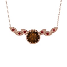Lilja Kolye - Dumanlı kuvars ve garnet 925 ayar rose altın kaplama gümüş kolye (40 cm gümüş rolo zincir) #u251e1