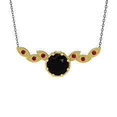 Siyah zirkon ve garnet 14 ayar altın kolye (40 cm gümüş rolo zincir)