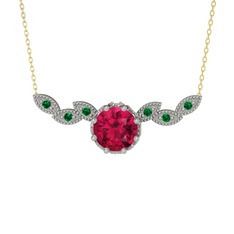 Lilja Kolye - Rodolit garnet ve yeşil kuvars 8 ayar beyaz altın kolye (40 cm gümüş rolo zincir) #u9j357