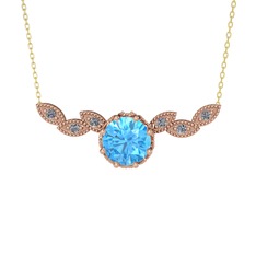 Lilja Kolye - Akuamarin ve pırlanta 18 ayar rose altın kolye (0.12 karat, 40 cm altın rolo zincir) #uaxax7