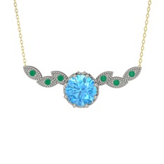 Akuamarin ve kök zümrüt 18 ayar beyaz altın kolye (40 cm gümüş rolo zincir)