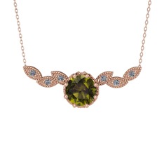 Lilja Kolye - Peridot ve pırlanta 18 ayar rose altın kolye (0.12 karat, 40 cm rose altın rolo zincir) #uof16m