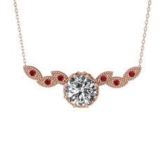 Beyaz zirkon ve garnet 925 ayar rose altın kaplama gümüş kolye (40 cm gümüş rolo zincir)