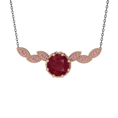 Kök yakut ve pembe kuvars 8 ayar rose altın kolye (40 cm gümüş rolo zincir)