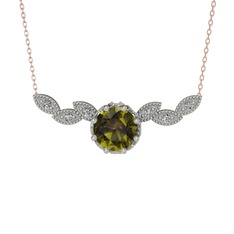 Lilja Kolye - Peridot ve beyaz zirkon 14 ayar beyaz altın kolye (40 cm rose altın rolo zincir) #v2qaz2