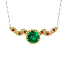 Lilja Kolye - Yeşil kuvars ve rodolit garnet 14 ayar altın kolye (40 cm beyaz altın rolo zincir) #v6wdsh