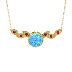 Lilja Kolye - Akuamarin ve rodolit garnet 14 ayar altın kolye (40 cm altın rolo zincir) #viwn46