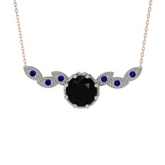 Siyah zirkon ve lab safir 18 ayar beyaz altın kolye (40 cm gümüş rolo zincir)