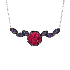 Lilja Kolye - Rodolit garnet ve ametist 925 ayar siyah rodyum kaplama gümüş kolye (40 cm beyaz altın rolo zincir) #vlrn0r